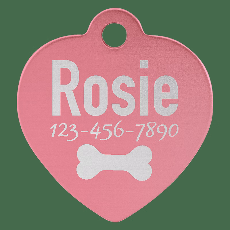 1" x 1" Pink Anodized Aluminum Heart Pet Tag