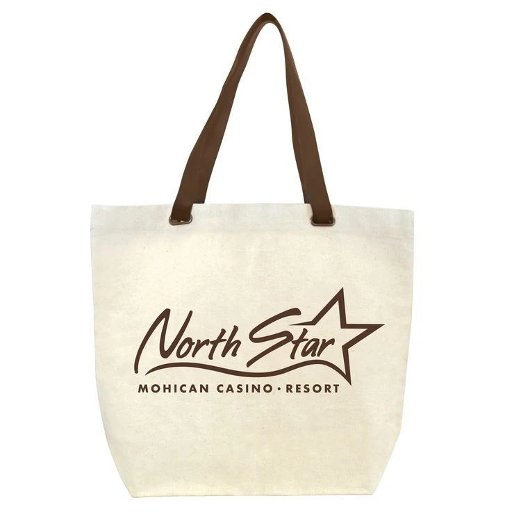 Faux Leather Handle Cotton Canvas Tote Bag (16" x 13" x 5"), custom tote bag with logo imprint 1