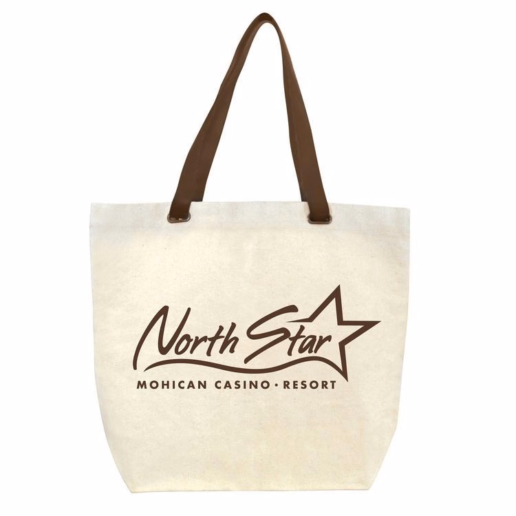 Faux Leather Handle Cotton Canvas Tote Bag (16" x 13" x 5")