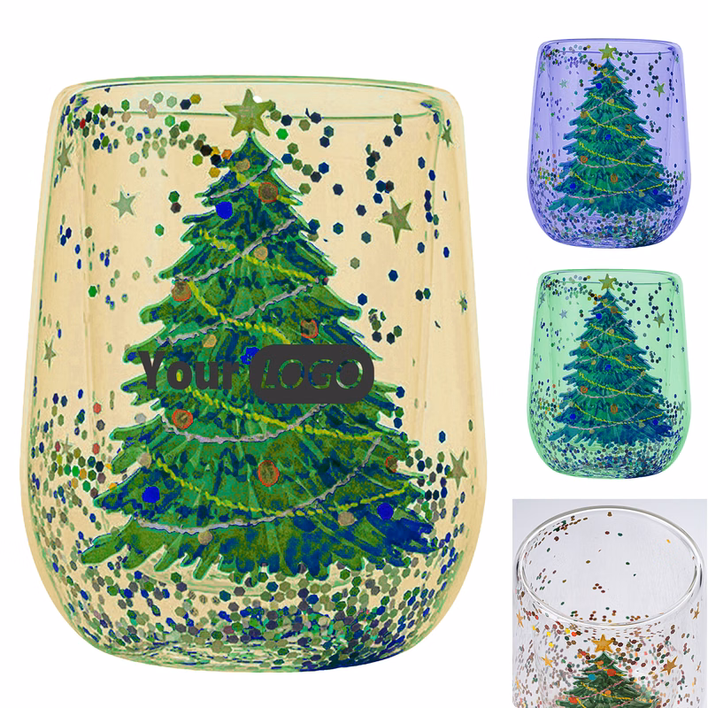 Glass Christmas Double-Walled Glitter Cup ?C Perfect For Festive Gatherings