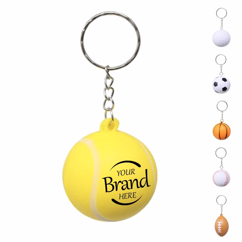 Portable Ball Themed PU Stress Relief Squishy Keychain Fidget Toy