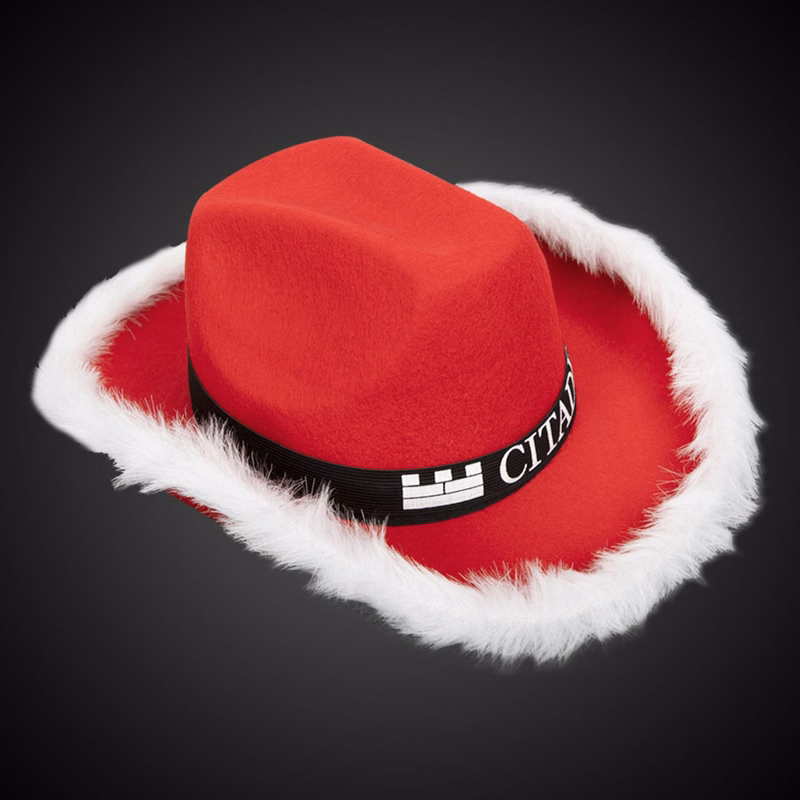 Santa Cowboy Hat w/ White Trim and Black Band