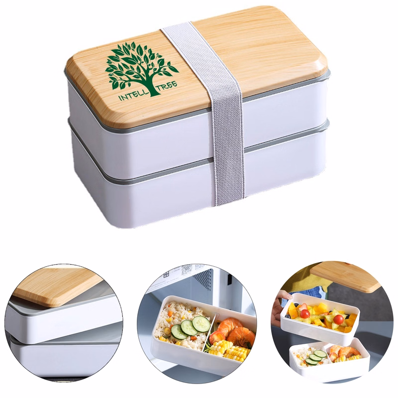 Double Decker Wooden Lid Bento Lunch Box