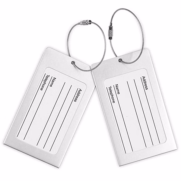 Aluminum Metal Travel Luggage Tag with Wire Loop Closure