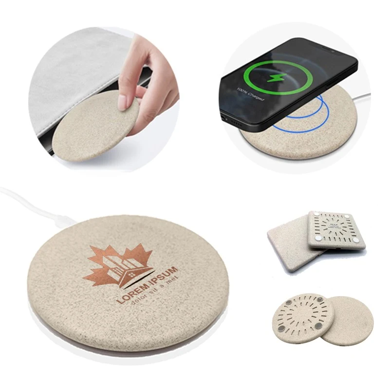 Biodegradable Wheat Straw 15W Fast Wireless Charger With Custom Logo Option 1