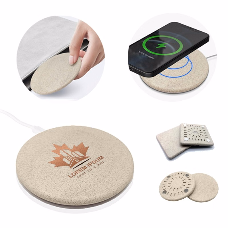 Biodegradable Wheat Straw 15W Fast Wireless Charger With Custom Logo Option