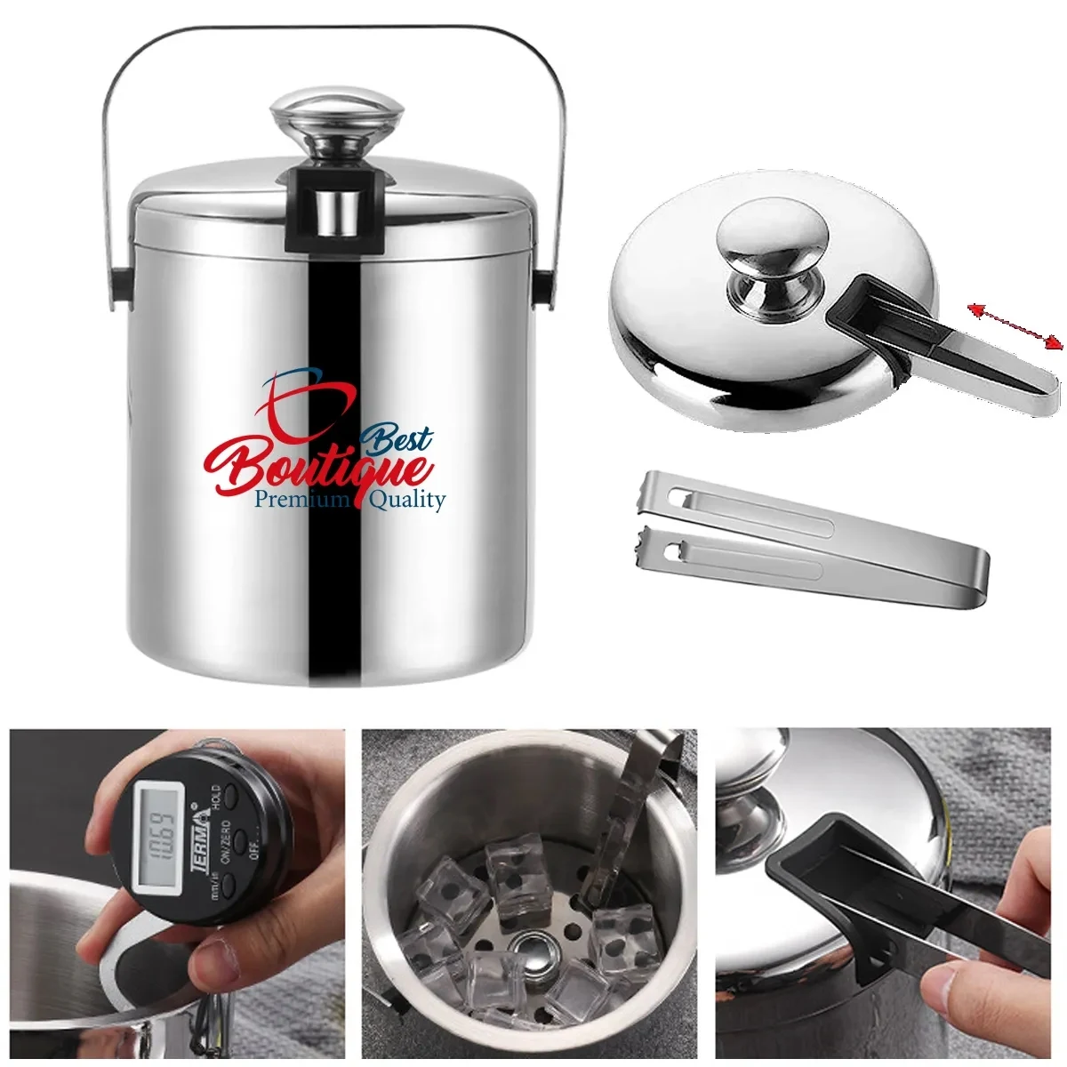 Double Walled Metal Ice Buckets with Tong 1