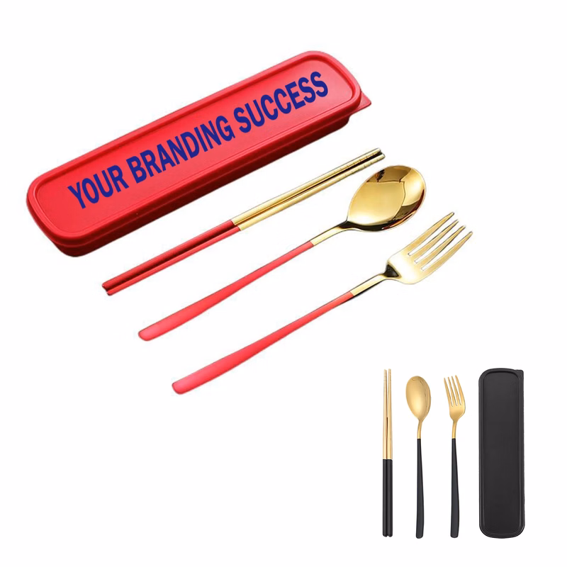 Portable Tableware Travel Boxed Golden Three-piece Sets