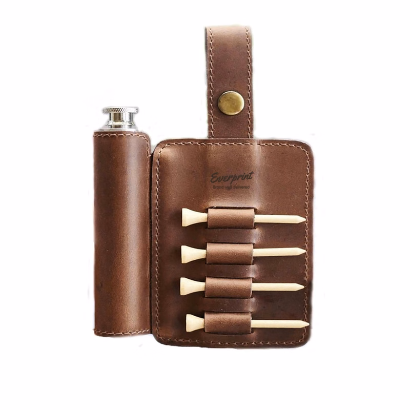 LEATHER GOLF TEE HOLDER & HIP FLASK
