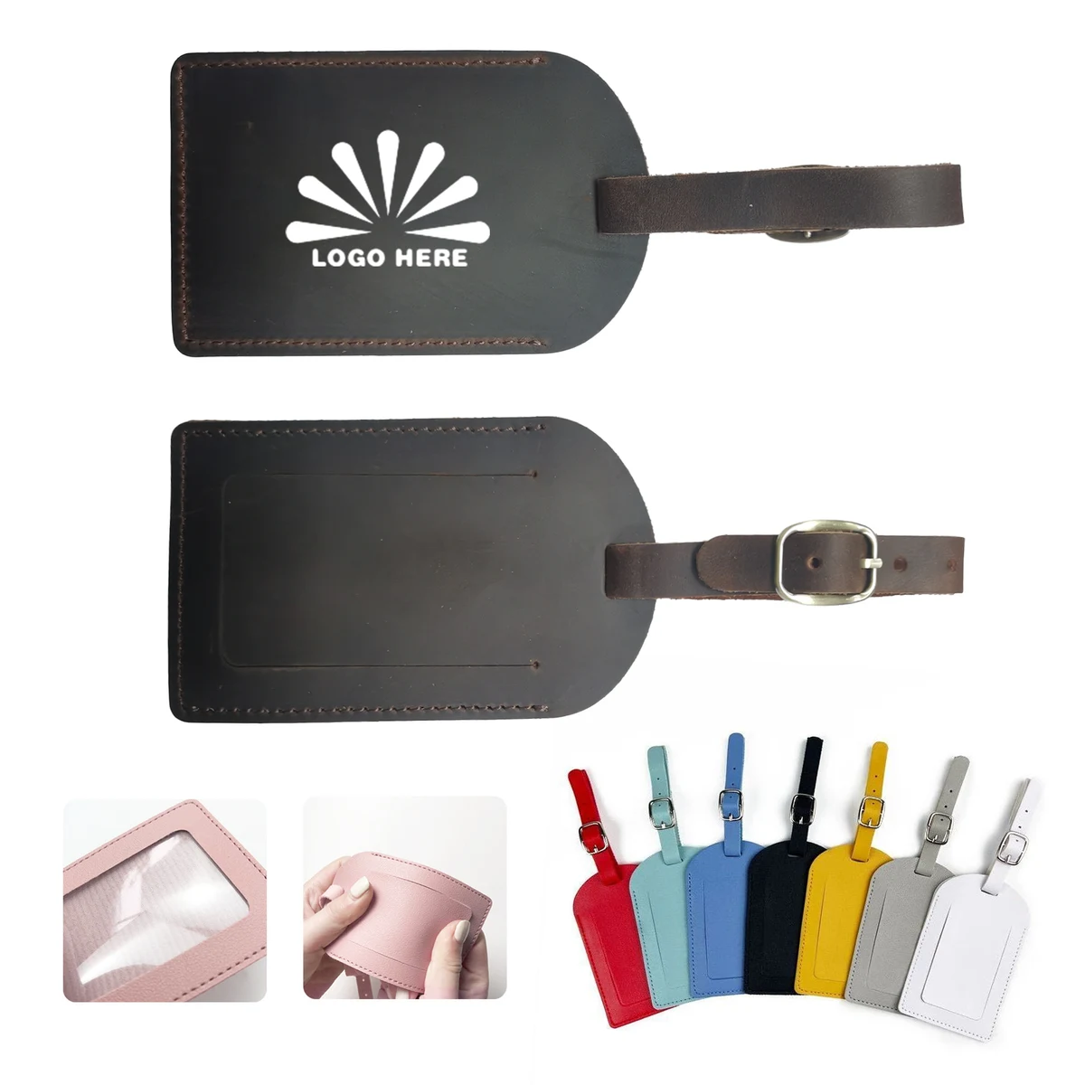 PU Leather Luggage Travel Tags With Adjustable Strap 1