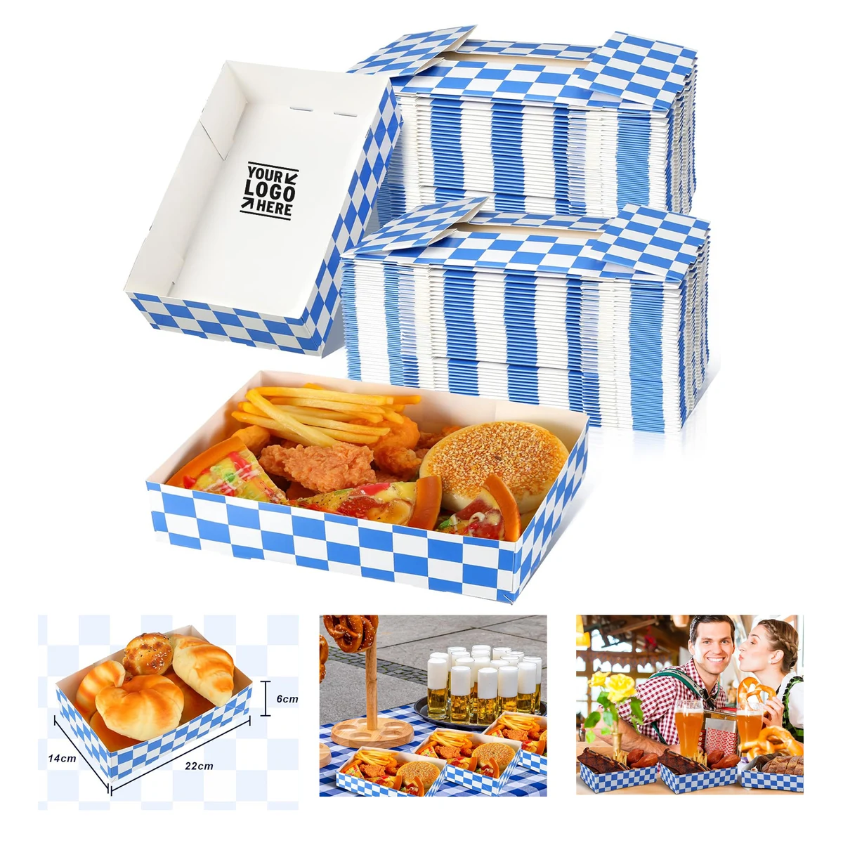 5.51 x 2.36 Inch Disposable Christmas Checker Paper Box German Bavarian Flag Nacho Paper Food Tray 1