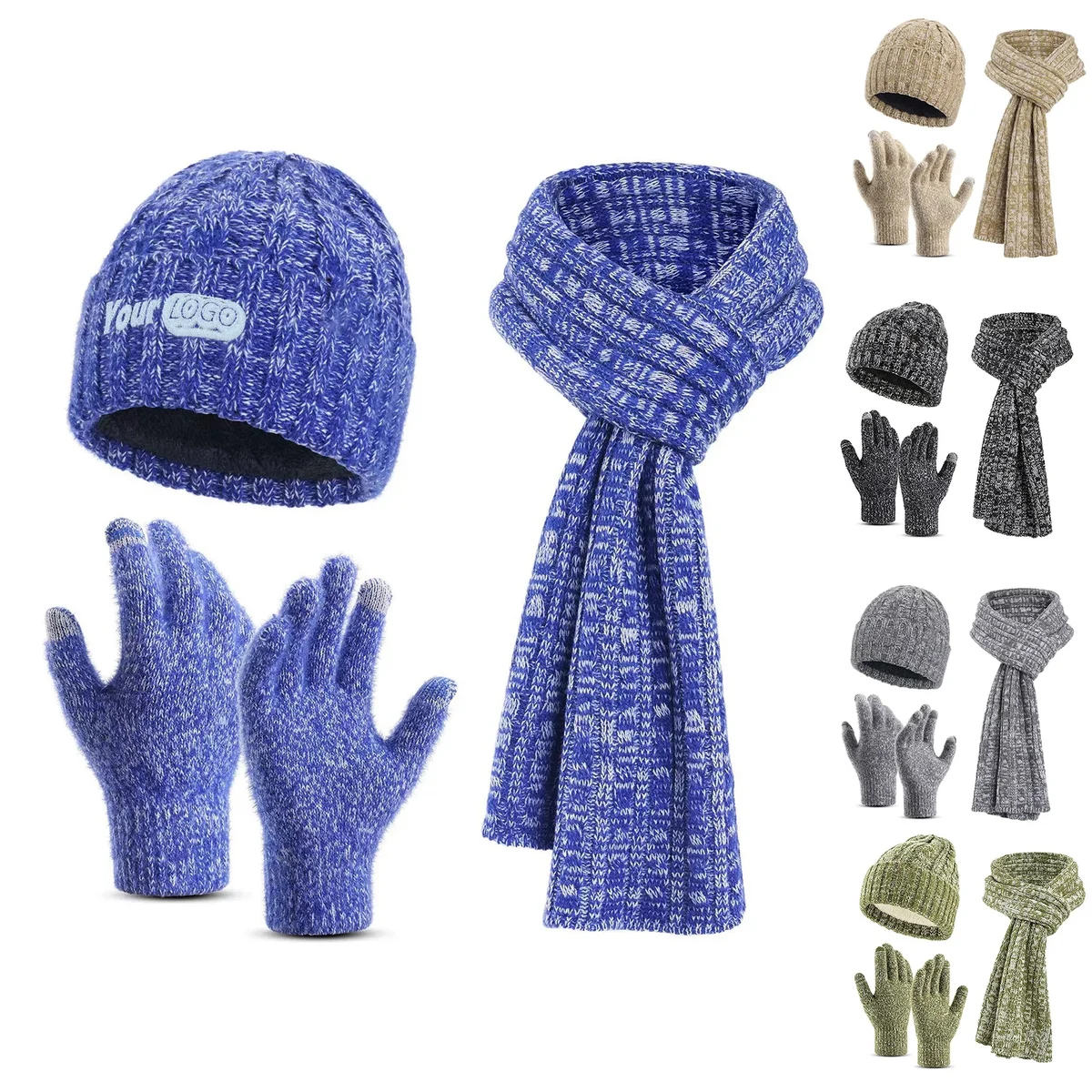 Polyester Knitted Gloves Hat Scarf 3-Piece Set 1