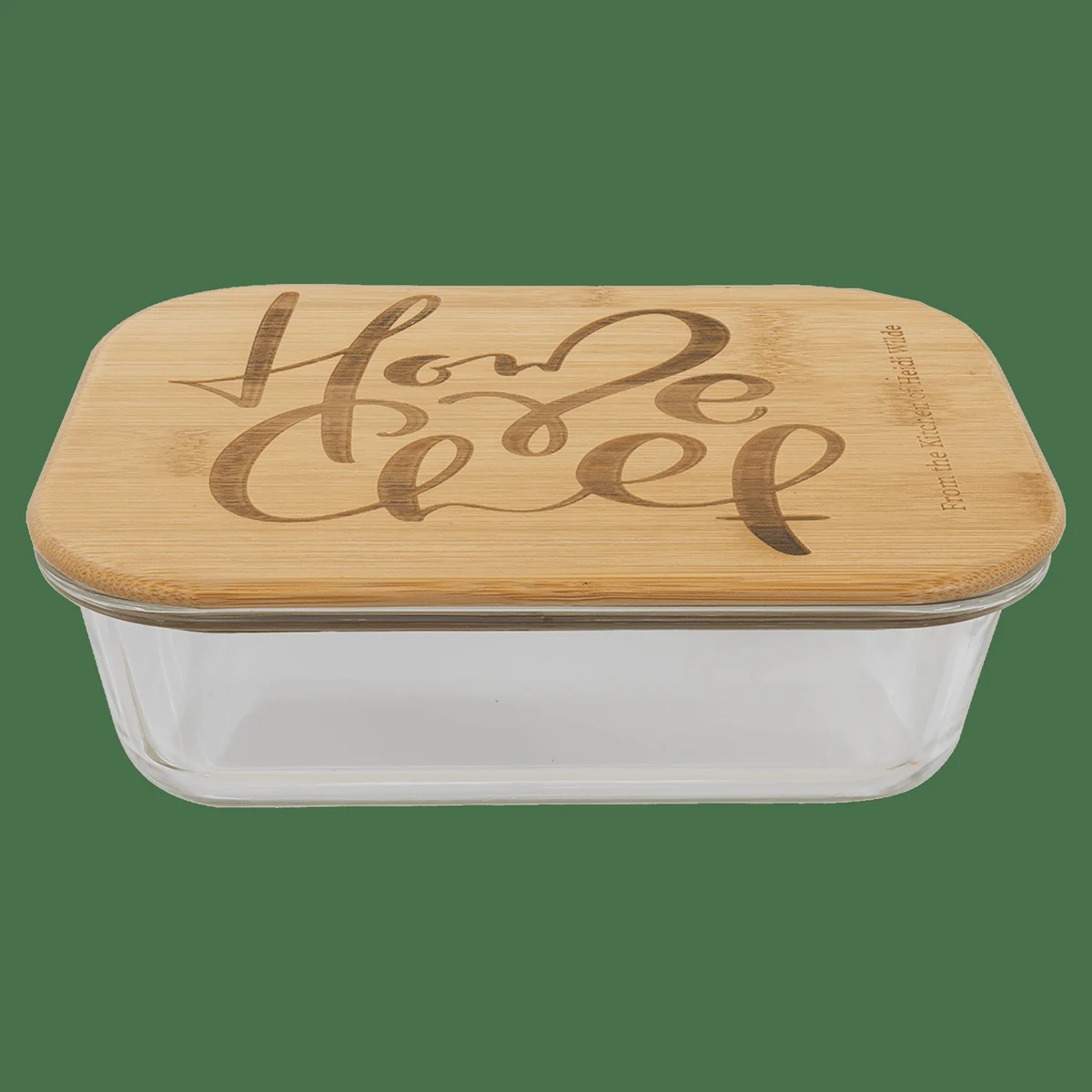 35 oz Clear/Bamboo Rectangle Glass Container with Lid 1