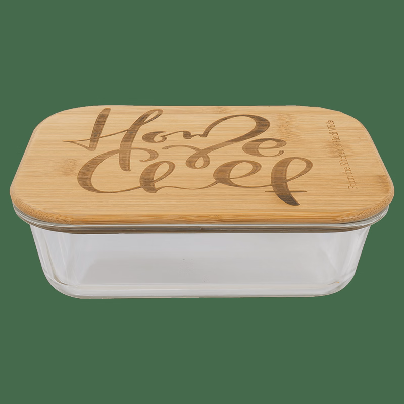 35 oz Clear/Bamboo Rectangle Glass Container with Lid