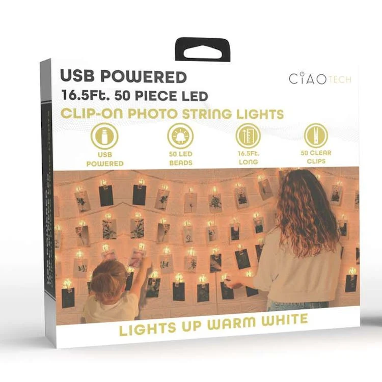 LED Clip-On Photo String Lights - Warm White, promotional household item with logo imprint 1