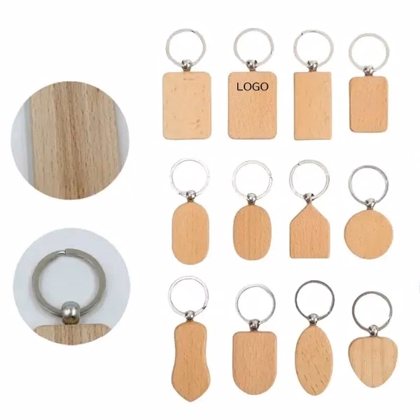 Wooden Beech Keychain Pendant with Natural Wood Charm