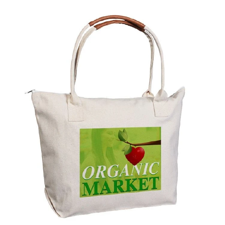 Super Sale- Reinforced Handle Grip Zippered Natural Cotton Tote, custom tote bag with logo imprint 1