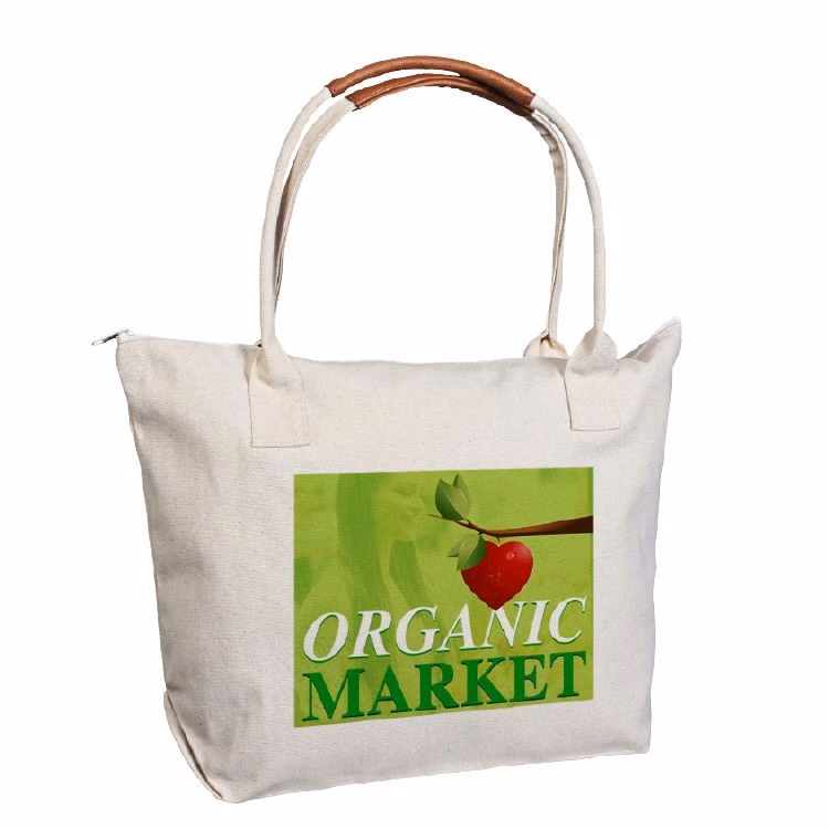 Super Sale- Reinforced Handle Grip Zippered Natural Cotton Tote