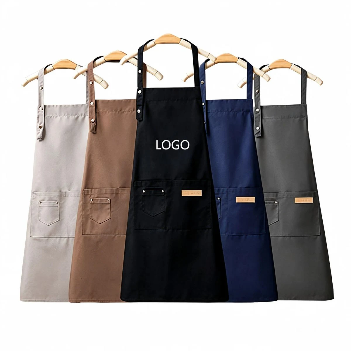 Adjustable Button Bib Apron with Pockets 1