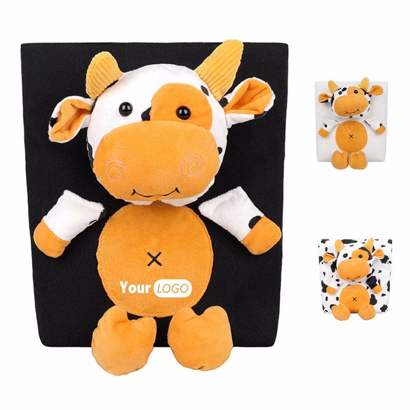 Canvas Cartoon cow large capacity tote bag