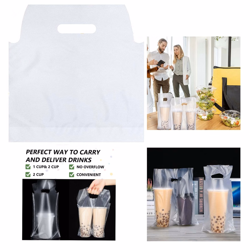 6.3 x 10.2 Inches Clear Single Cup Plastic Bag With Handle