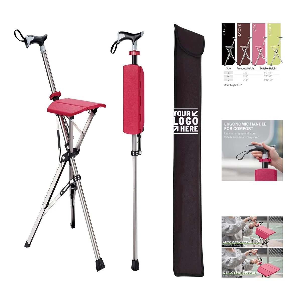 Easy Carry Storage Anti-Slip Lightweight Aluminum Foldable Ta-Da Chair Portable Trekking Hiking Pole 1