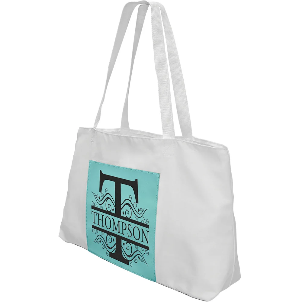 White Teal Laserable Leatherette Gusset Bag. 1