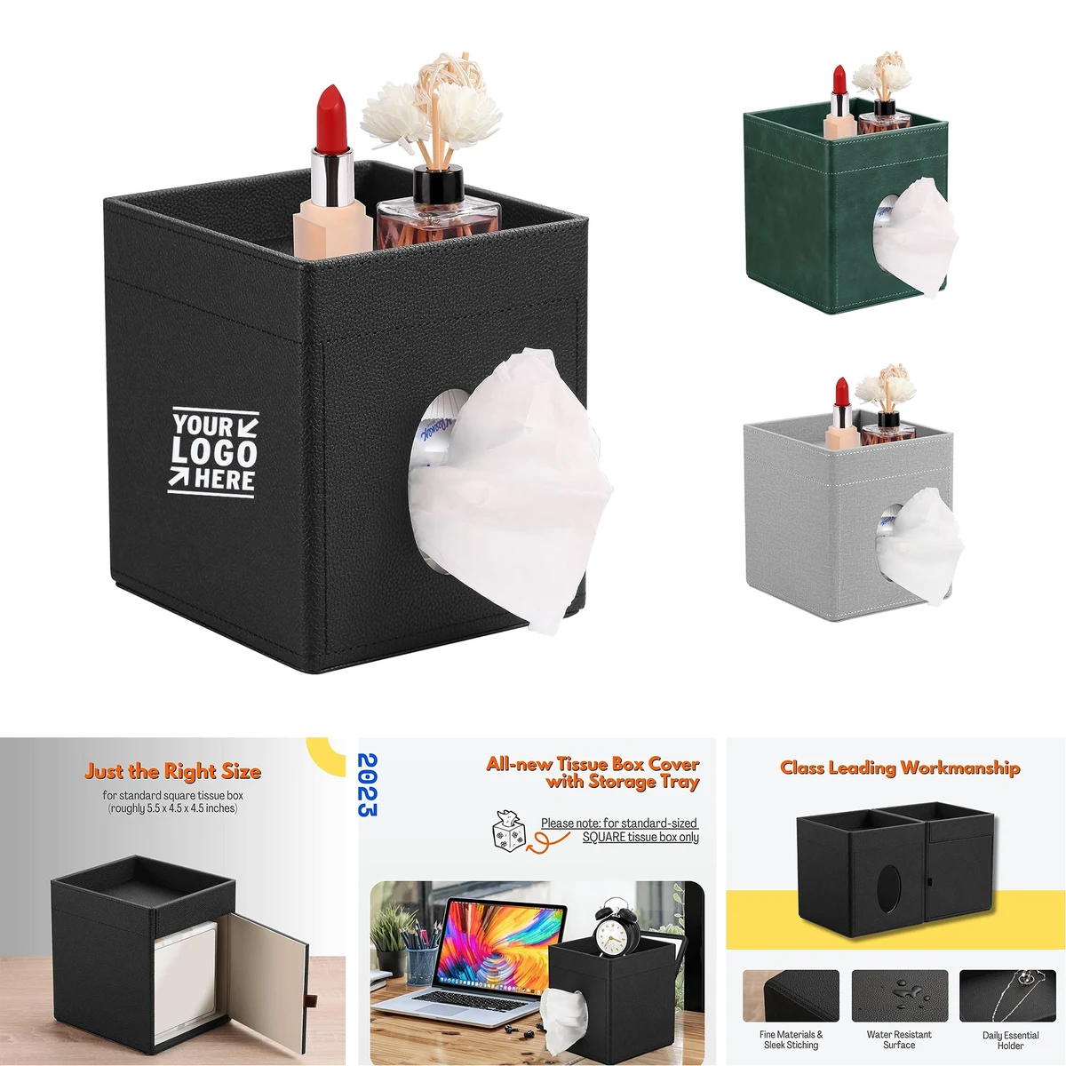 Bathroom Square Facial Tissue Box Holder And Cover With Storage Tray 1