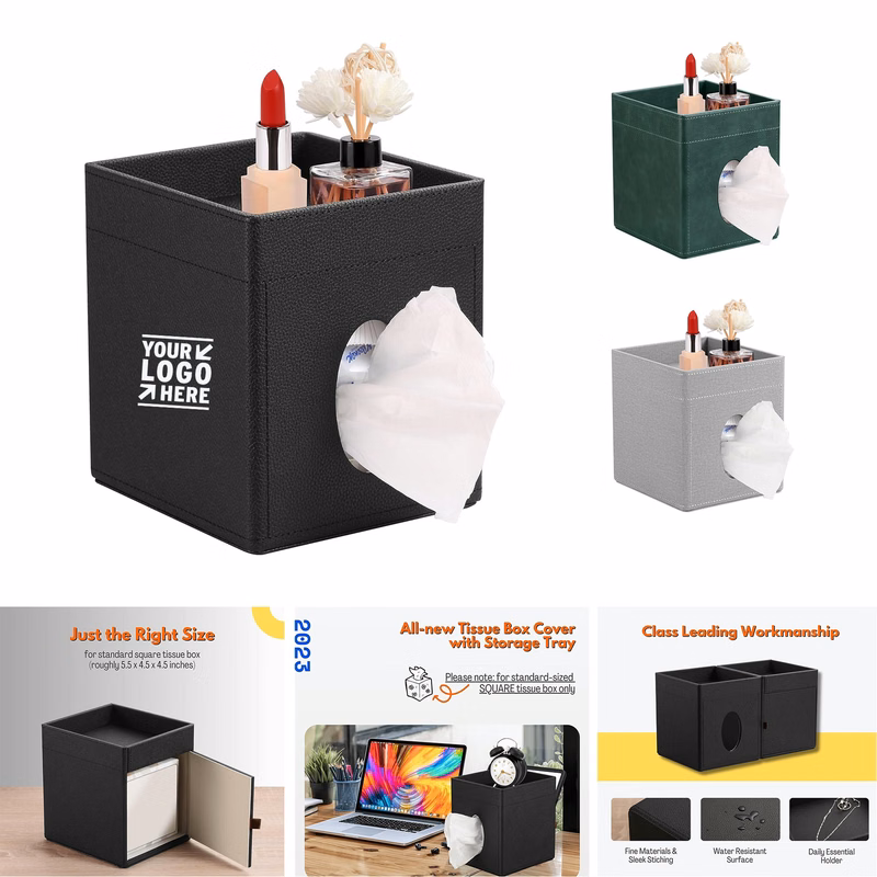 Bathroom Square Facial Tissue Box Holder And Cover With Storage Tray