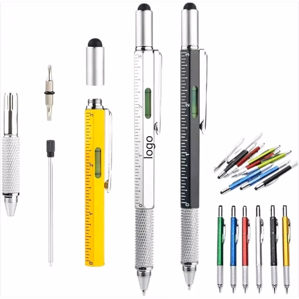 Custom 6 in 1 Stylus Pen Ruler Level Screwdriver Tool — Professional Utility