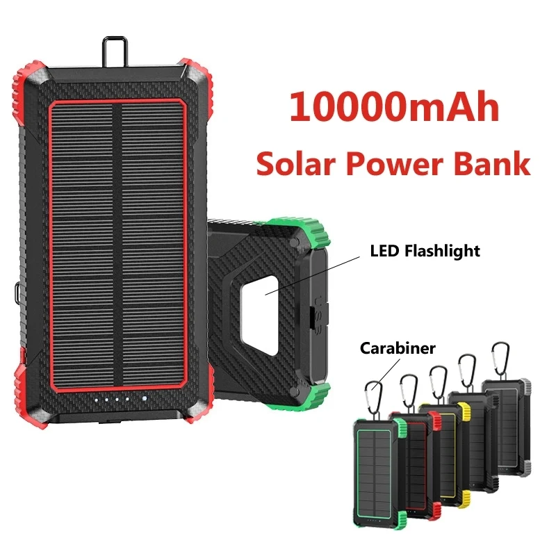 10000mAh Solar Power Bank with LED Flashlight & Carabiner 1