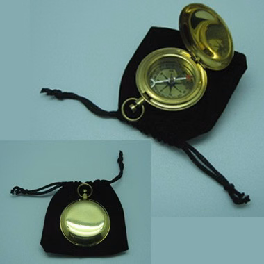 BRASS POCKET COMPASS WITH VELVET POUCH