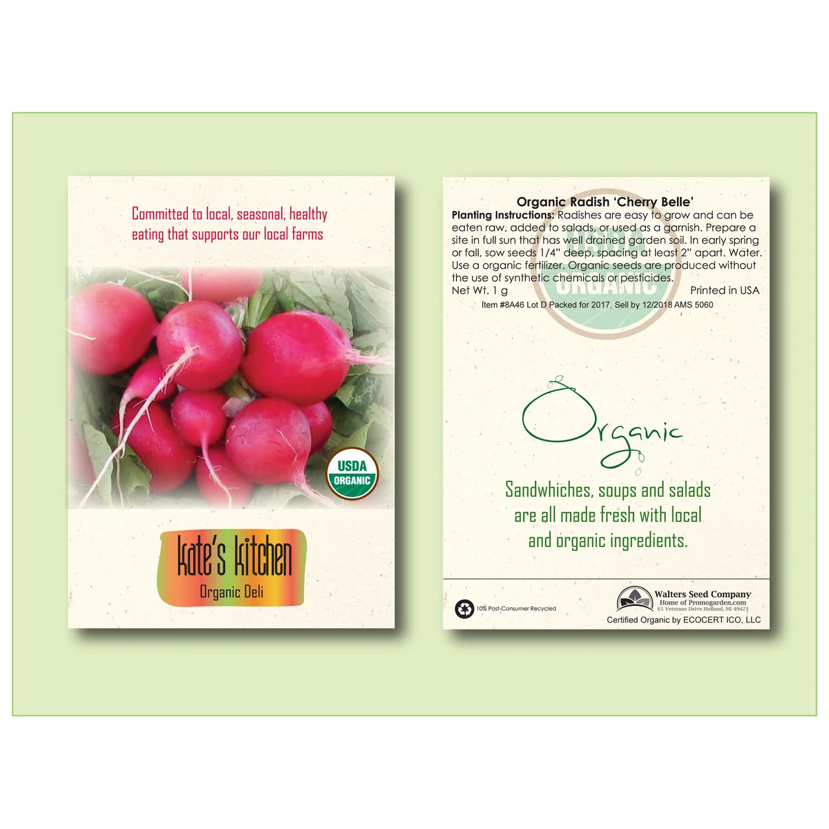 Organic Radish Cherry Belle Seed Packet - Standard Size 3.25" x 4.5" 1
