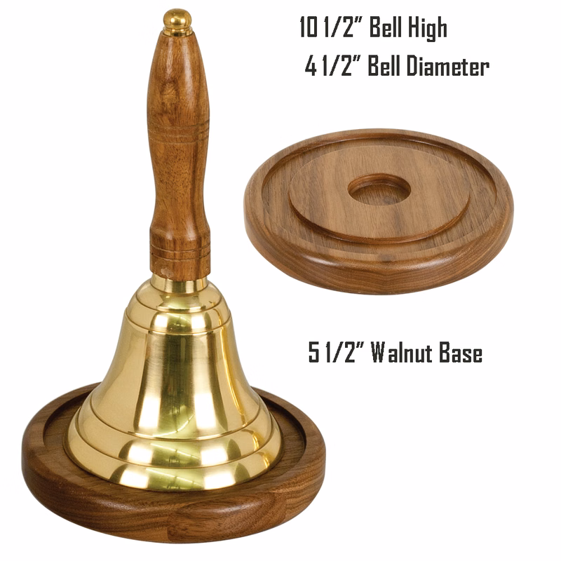 10" School Brass Bell Set with Walnut Base