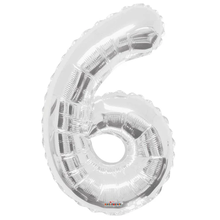 Mylar Number 6 Balloons - Silver 34" 1