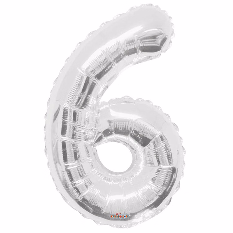 Mylar Number 6 Balloons - Silver 34"
