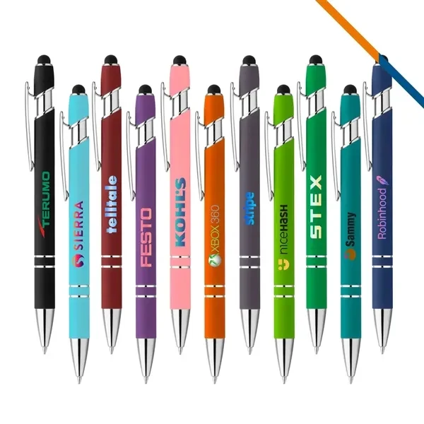 Custom 5.5 Inch Aluminum Soft Touch Stylus Ballpoint Pen — Dual Function Tech Promo 1