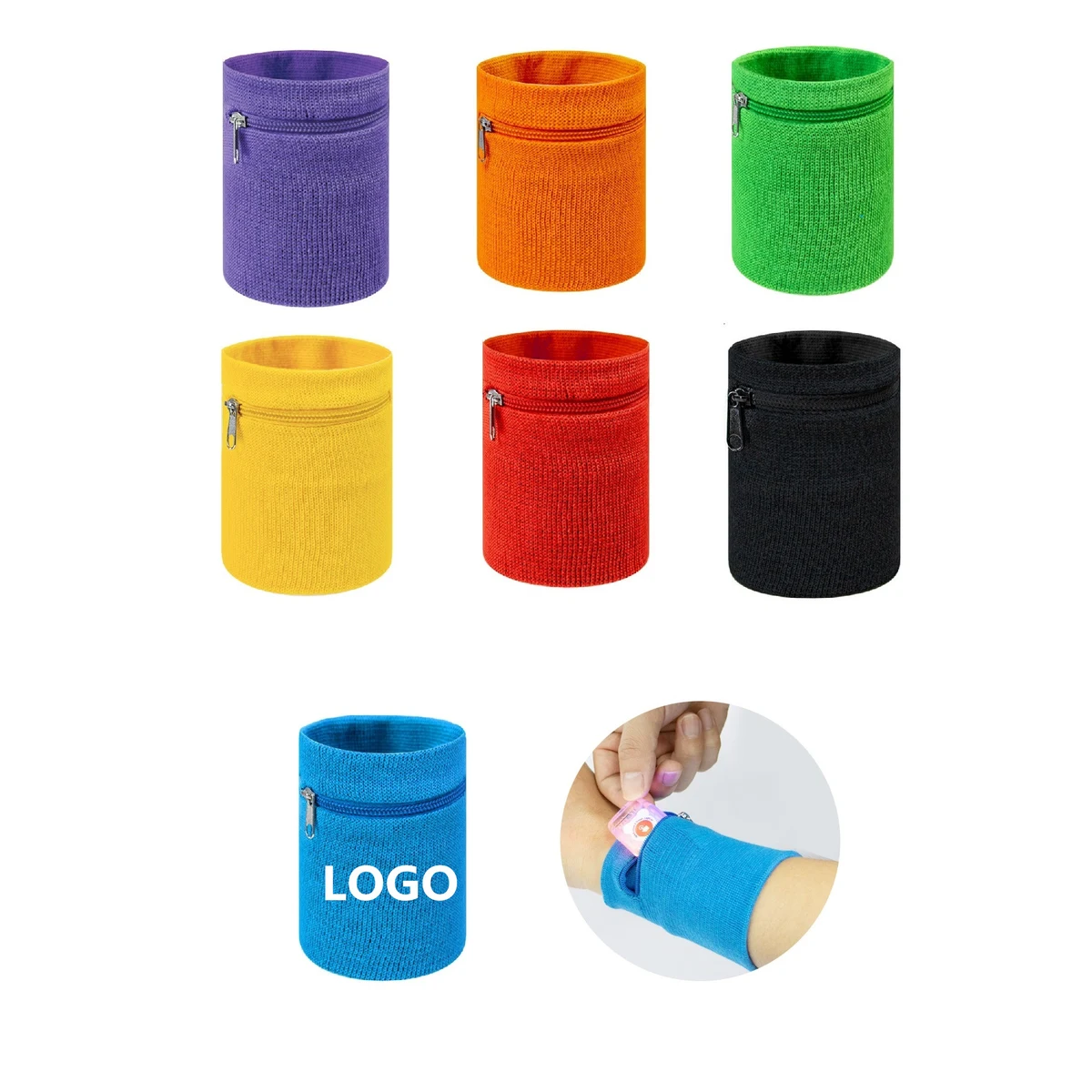 Cotton Sport Wristband With Zipper Pocket 1