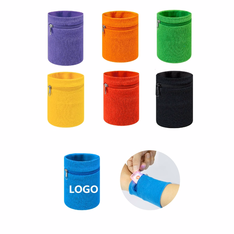 Cotton Sport Wristband With Zipper Pocket