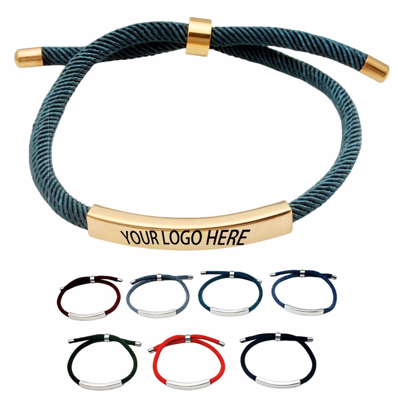 Woven Nautical Cord Bracelet Custom Engraving (Rose Gold)