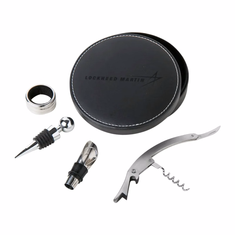4-Piece Corkscrew Tool Set with Round Faux Leather Case