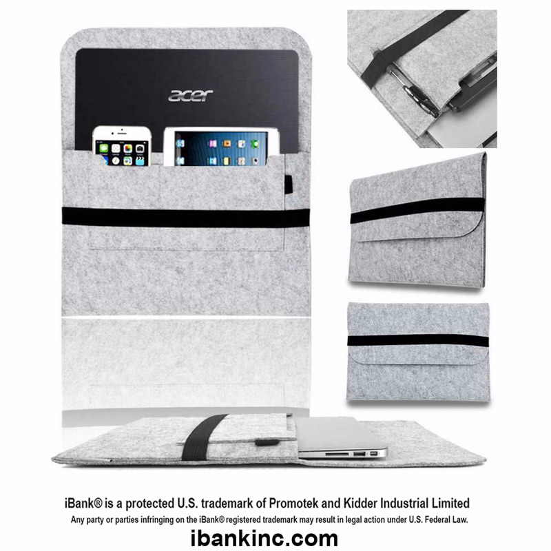 iBank ® 11" Universal Felt Laptop Sleeve with Phone and Tablet Compartments