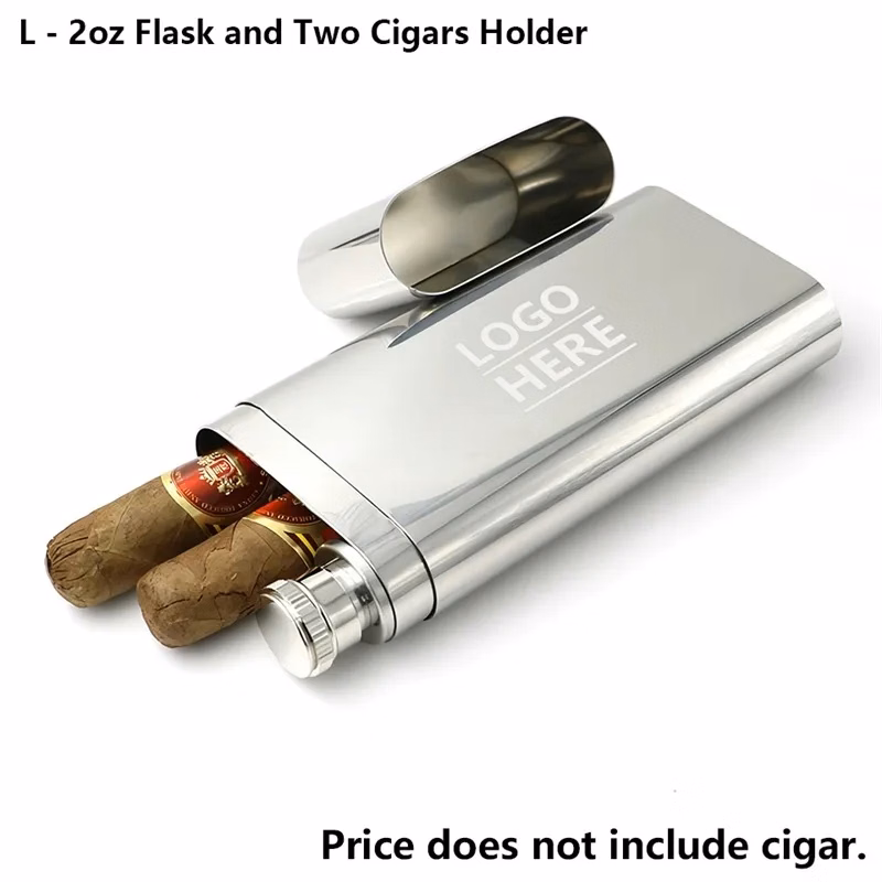Stainless Steel Cigar Case and Flask Combo