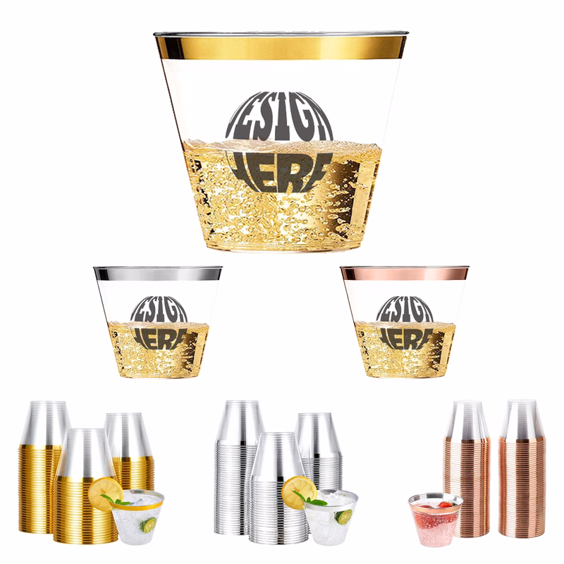 MOQ 50pcs Elegant Rimmed Plastic Cups