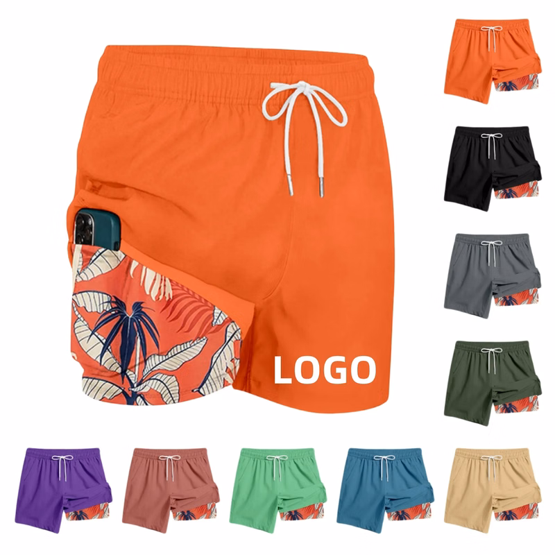 2-In-1 Tropical Print Beach Shorts