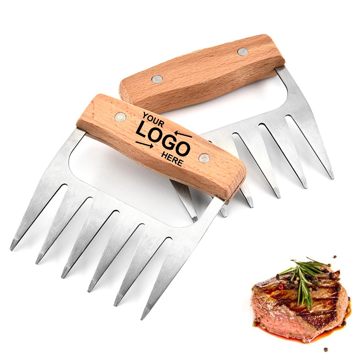 Stainless Steel Meat Claw Set Wooden Handle 1