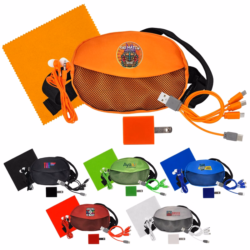 Sporty Charging Ear Bud and Cloth Travel Set