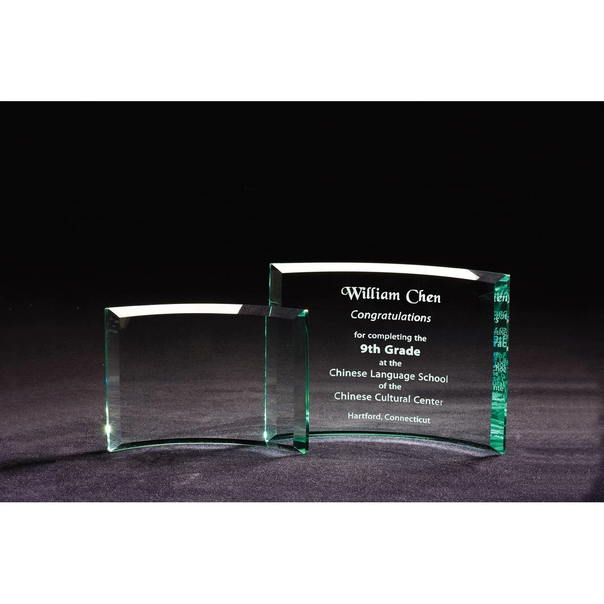 Curved Jade Glass Plaque 1