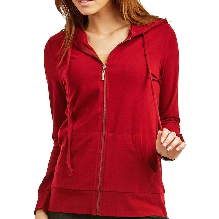 Women's Plus Size Jersey Zip-Up Hoodie Jackets - 3X Red 1
