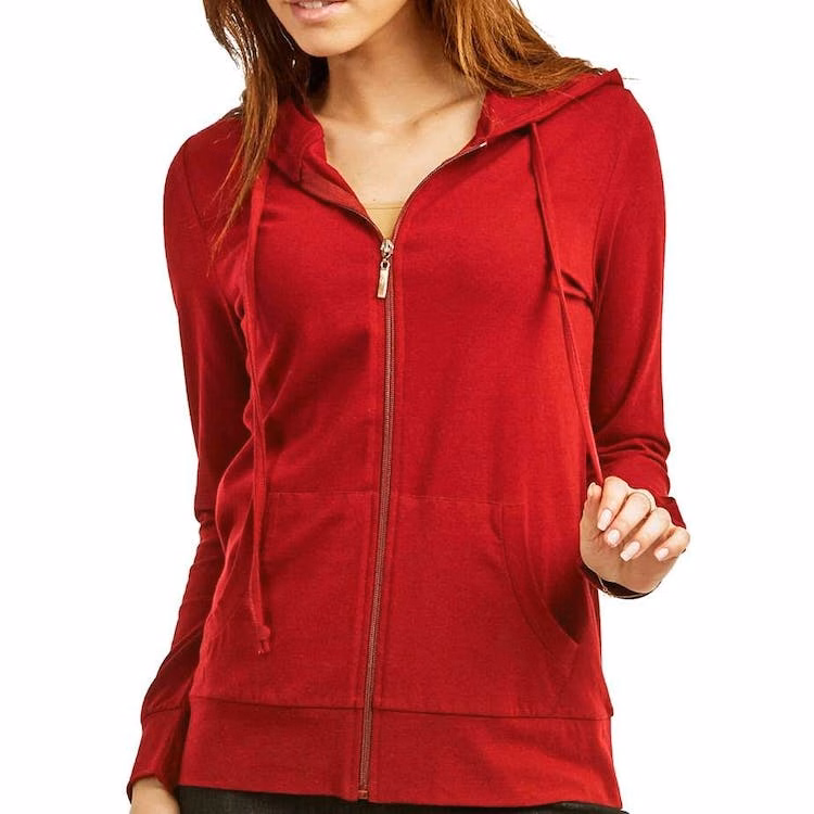 Women's Plus Size Jersey Zip-Up Hoodie Jackets - 3X Red